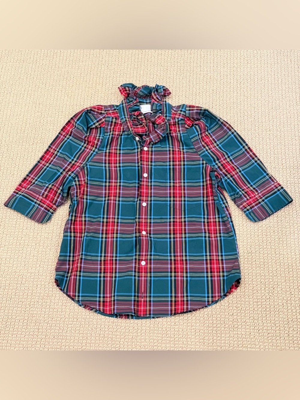 KMJ Plaid Button-Front Shirt with Ruffle Collar - Red & Green - Botina fit - Picture 3 of 7